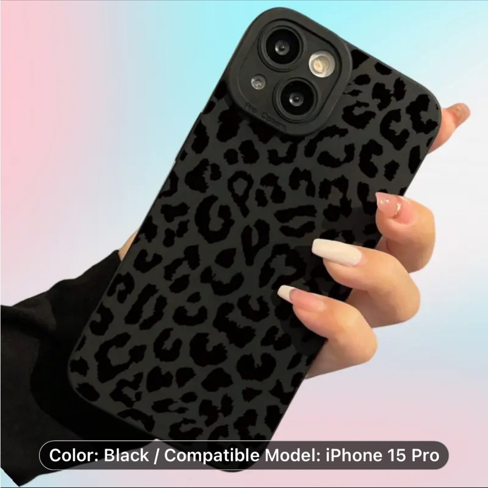 Black Leopard Print Phone Case for iPhone 15 Pro